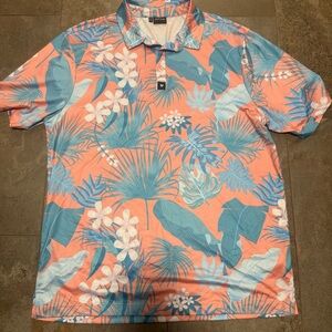 Bad Birdie XXL Tropical Floral Golf Polo Peach Blue Performance Stretch